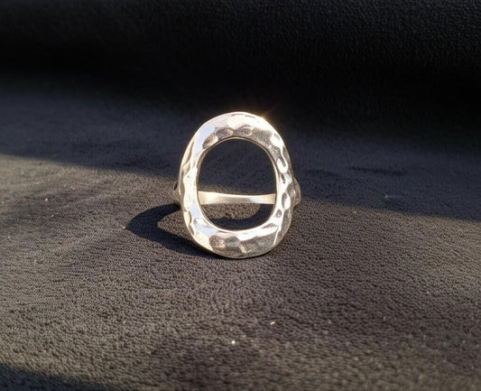 Handmade Hammered Open Circle Ring | Sterling Silver Minimalist Ring | Modern Geometric Jewelry | Everyday Wear Gift for Her | Unique Ring
