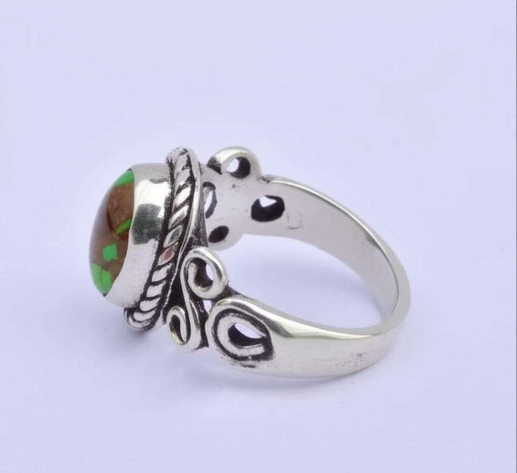 Green Copper Turquoise Ring, Gemstone Ring, 925 Silver Ring, Handmade Ring, Natural Turquoise, December Birthstone, Ring For Women