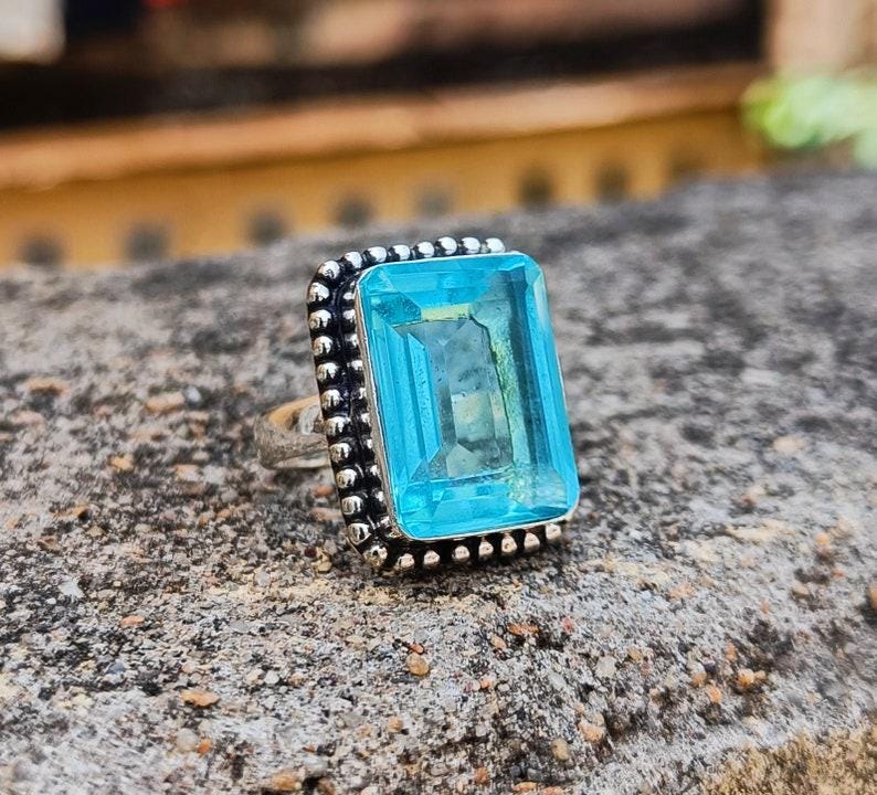 Blue Topaz Ring, 925 Silver Ring, Handmade Ring, Women Ring, Natural blue Topaz, Dainty Ring, Gemstone Ring, Statement Ring, Bohemian Ring