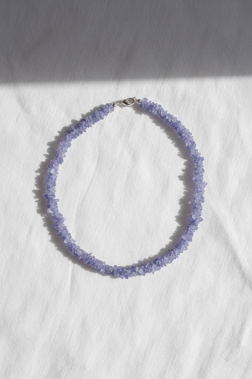 Natural Tanzanite Nugget Necklace, Raw Tanzanite Chip Jewelry, Rough Gemstone Choker, Blue Violet Crystal Healing Gift, December Birthstone