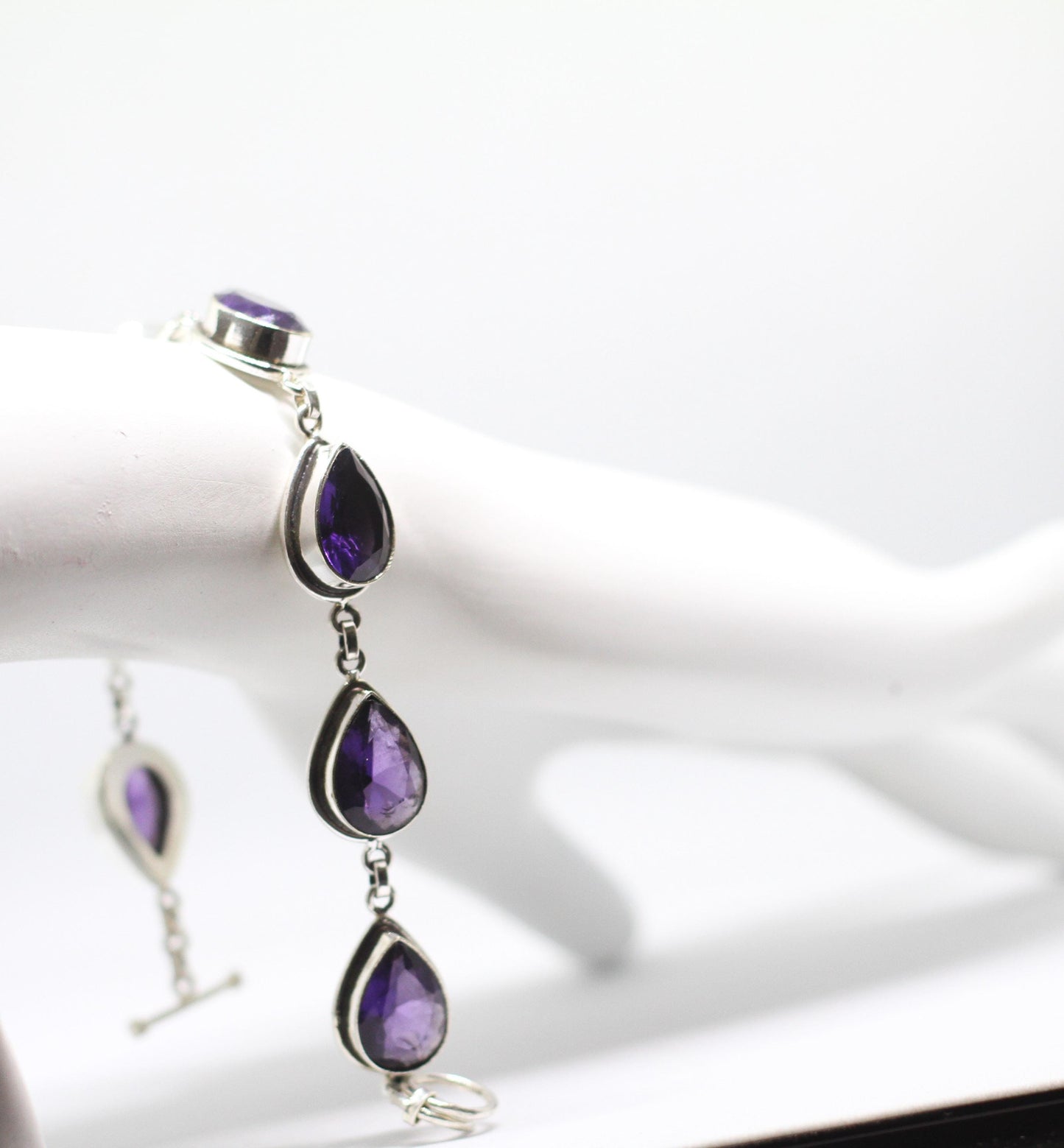 Handmade Amethyst Pear Bracelet Sterling Silver February Birthstone Purple Gemstone Jewelry Gift for Her