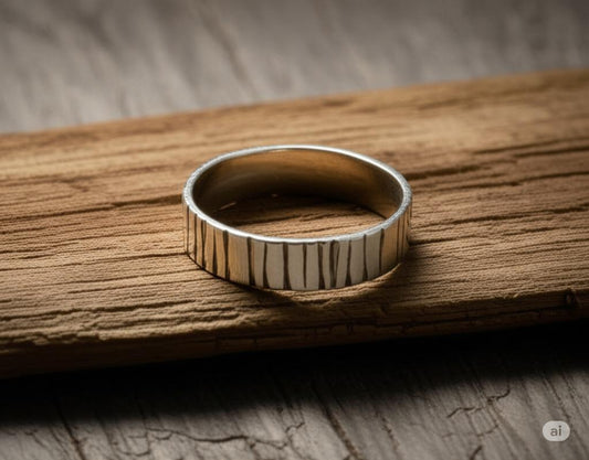 Minimalist Silver Band Ring | Textured Sterling Silver Ring | Modern Everyday Jewelry | Handmade Minimalist Ring | Bar Textured Silver Band