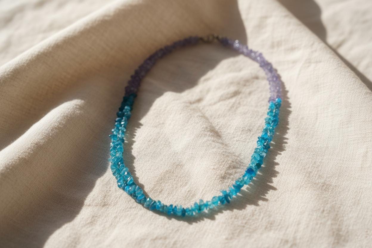 Tanzanite Necklace, Neon Apatite Necklace, Two strand Necklace, Handmade Necklace, Gemstone Necklace, Gift Necklace, Gift for Her, Gemstone