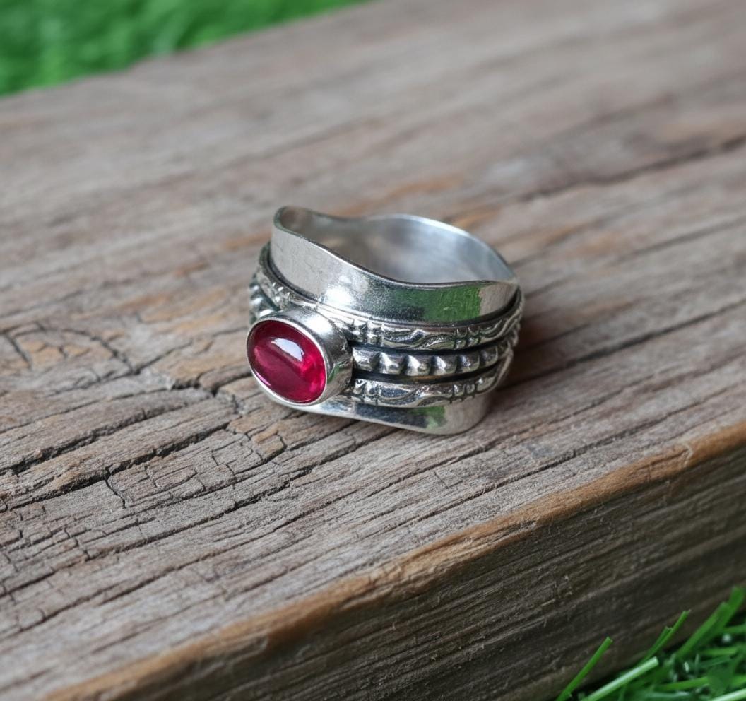 Garnet Ring, Spinner Ring, Thumb Ring, Garnet Jewelry, 925 Sterling Silver Ring, Band Ring, Worry Ring, Fidget Ring, Natural Garnet, Gift