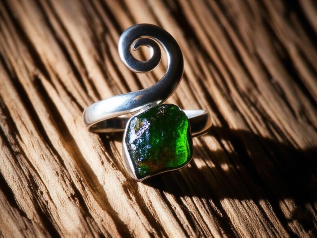 Moldavite Rough Ring, Natural Gemstone Ring, 925 Sterling Silver, Handmade Designer Jewelry, Gift, Stylish ring, Gift for her, Green stone