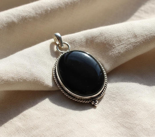 Black Onyx Pendant in Sterling Silver | Handmade Natural Gemstone Necklace | Oval Onyx Jewelry | Protective Healing Pendant | Gift for Her