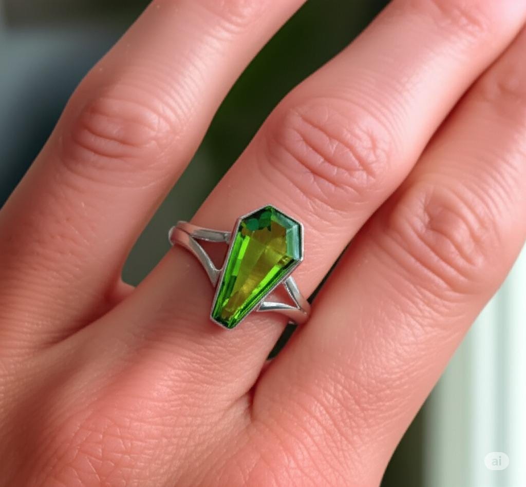 Handmade Peridot Coffin Ring: 925 Sterling Silver, Boho Jewelry
