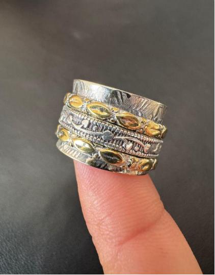 Designer Spinner Ring | Mixed Metal Spinner Ring | 925 Sterling Silver & Brass | Handmade Spinning Ring | Unique Gift for Her, Unique ring