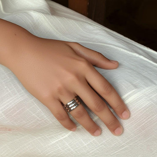 Sterling Silver Triple Band Ring, Minimalist Stackable Ring, Modern Silver Jewelry, Gift for herm Wide Silver Band Ring, Stacking Ring