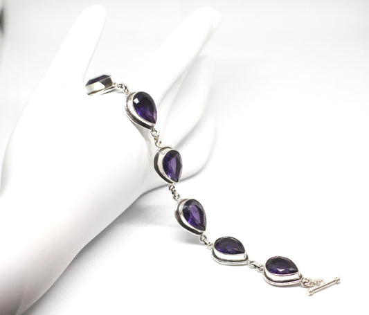 Handmade Amethyst Pear Bracelet Sterling Silver February Birthstone Purple Gemstone Jewelry Gift for Her