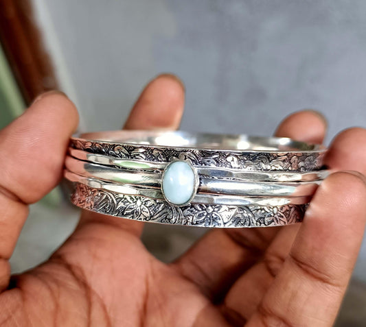 Larimar Bangle, Spinner Bangle, 925 Silver Bangle, Gemstone Bangle, Natural Larimar, Handmade Bangle, Fidget Bangle, Bohemian Bangle, Gift