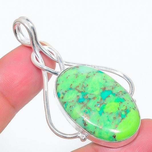 Emerald Matrix Pendant, Natural Turquoise Silver Pendant, Vibrant Turquoise Statement Pendant, Unique Turquoise Cabochon Necklace, Gift her