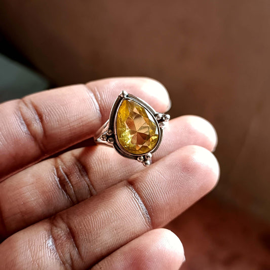 Delicate Citrine Ring in Sterling Silver - Handcrafted Gemstone Statement Ring