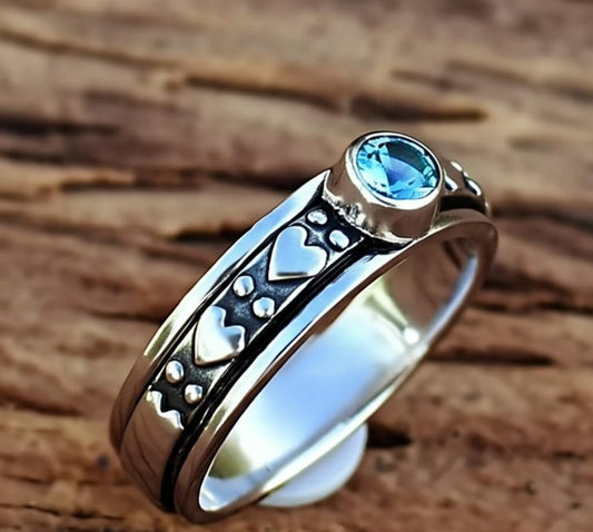 Blue Topaz Ring, Spinner Band Ring, 925 Starling Silver Ring, Worry Ring, Gemstone Ring, Natural Blue Topaz, Handmade Ring, Dainty Ring