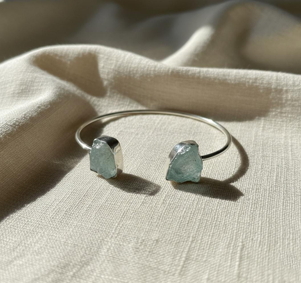 Dainty Aquamarine Bangle, Aquamarine Bangle, Handmade Bangle, 925 Silver Bangle Natural Aquamarine, Gemstone Bangle, Dainty Bangle, Gift Her