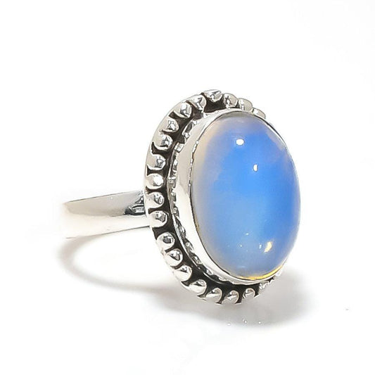 Natural Opal Sterling Silver Ring - Handmade Dainty Opal Gemstone Ring for Women | 925 Sterling Silver Ring- Unique Dainty Bezel Set Jewelry