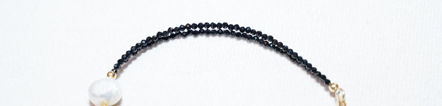 Black Spinel Bracelet, Elegant Gemstone Bracelet, Minimalist Pearl Bracelet, Luxury Jewelry Gift, Handmade Spinel bracelet, Dainty Bracelet