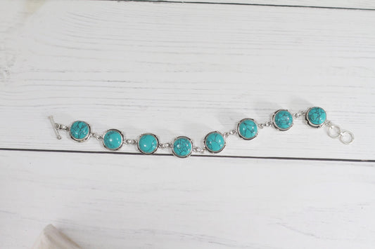Vintage Style Turquoise Bracelet Sterling Silver December Birthstone Boho Statement Jewelry
