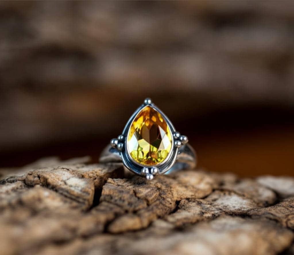 Delicate Citrine Ring in Sterling Silver - Handcrafted Gemstone Statement Ring