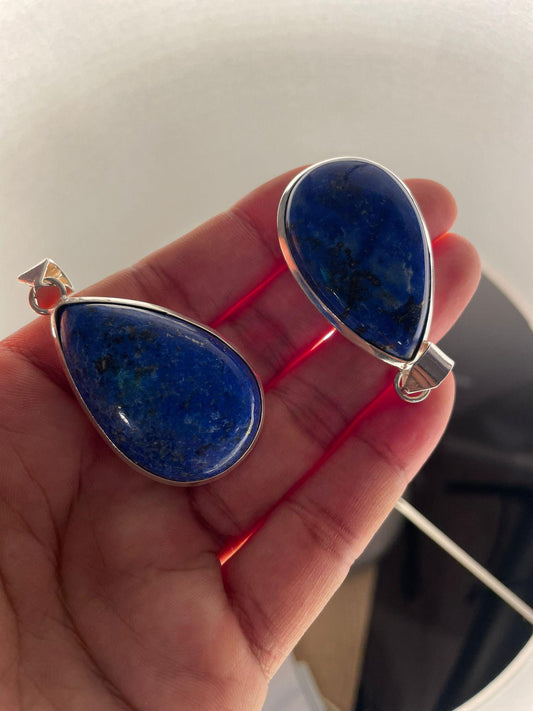 Handmade Teardrop Lapis Lazuli Gemstone Pendant (24x39mm)