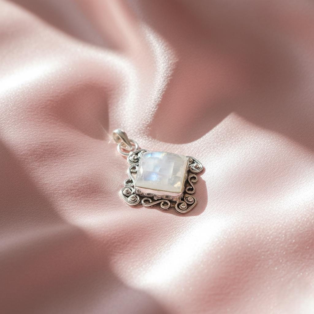 Lunar Glow Pendant, Moonstone Pendent, Handmade Pendent, Classic Pendent, Gift for mom, Gift for her, Gift her, White necklace