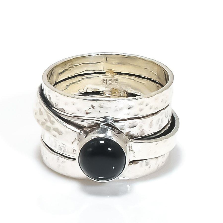 Midnight Hammered Ring, Black Onyx Ring, Handmade Ring, Women Ring, 925 Silver Ring, Gemstone Ring, Dainty Ring, Onyx Jewelry, Gift For Her