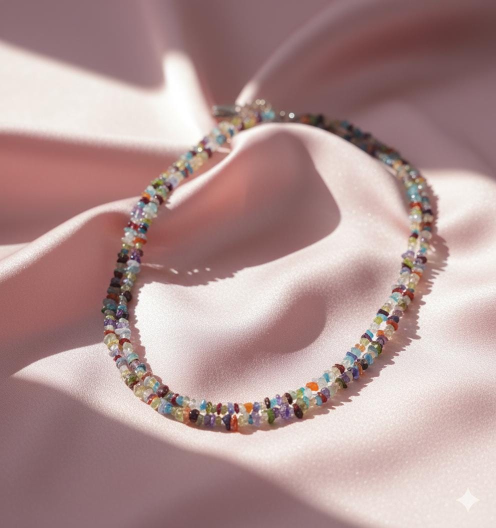 Amethyst Garnet Peridot Chip Necklace | Multigem Healing Crystal Layering Necklace | Colorful Natural Stone Jewelry Gift | Multi stone gift
