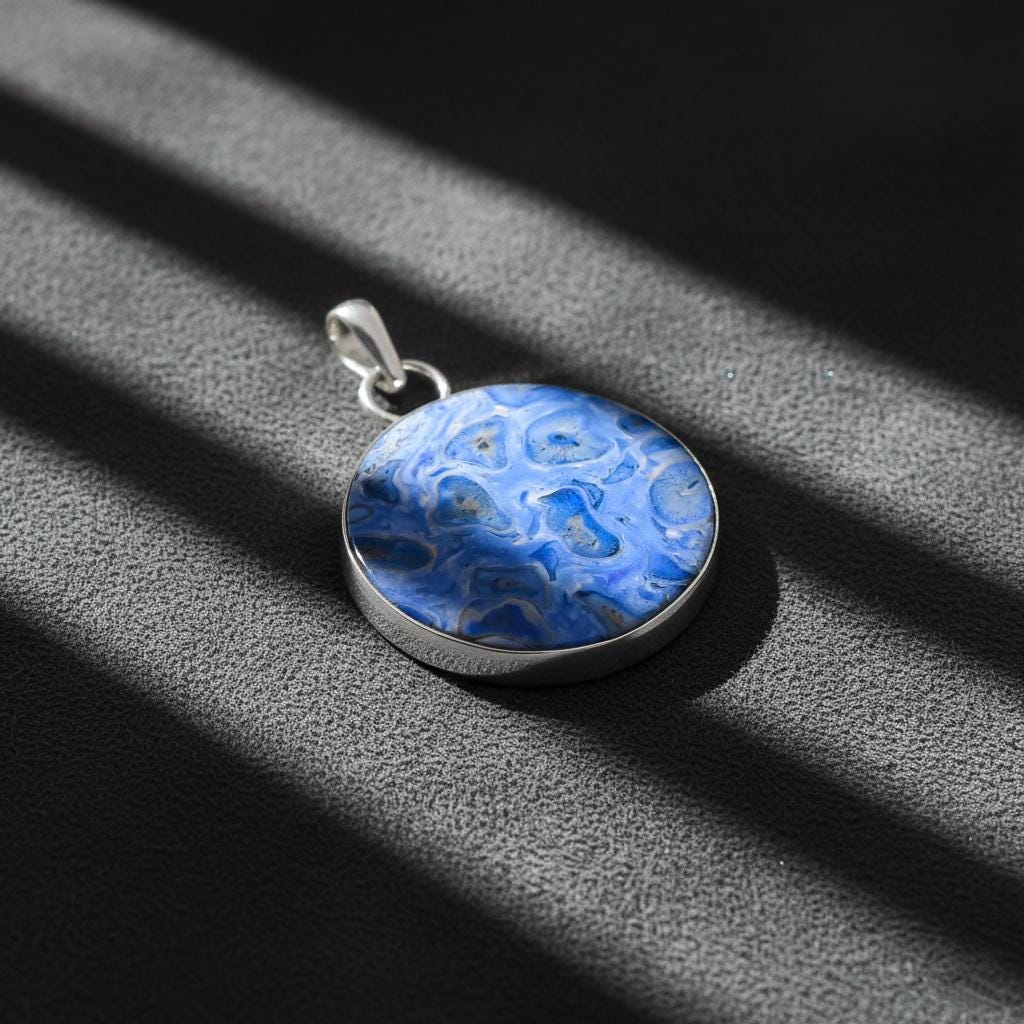 Blue and White Gemstone Square Pendant | Sterling Silver Cabochon Necklace, Handmade Design Pendent, Gift for her, Gemstone Pendent