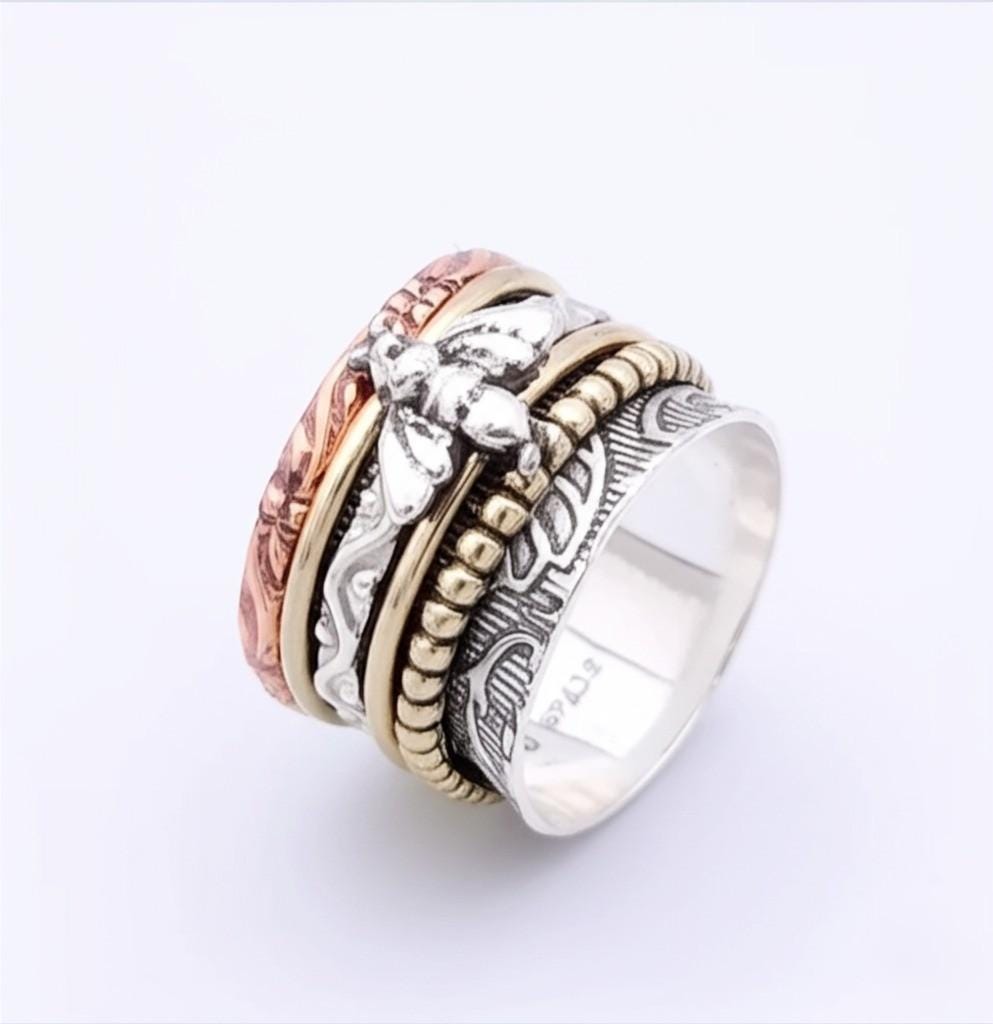 Honey Bee Spinner Ring for Women - 925 Sterling Silver Fidget Ring Handmade Gift | Women's Honey Bee Spinner Ring, Gift for Her, Women Ring