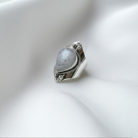Handmade Rainbow Moonstone 925 Sterling Silver Statement Ring