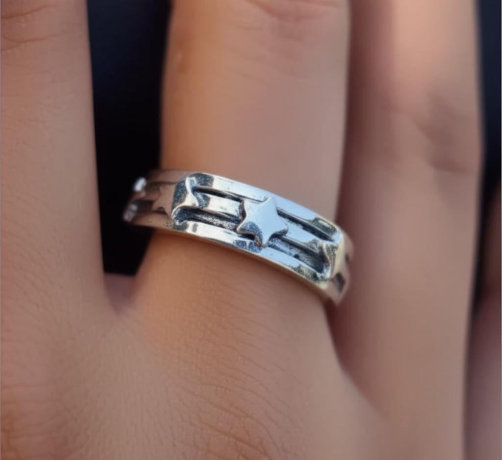 Star Spinner Band Ring, Handmade Ring, 925 Silver Ring, Worry Ring, Fidget Ring, Promised Spinner Ring, Thumb Ring, Women Ring, Boho Ring
