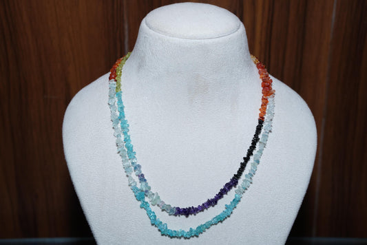 Raw Gemstone Rainbow Necklace: Chakra Healing, Gold-Plated