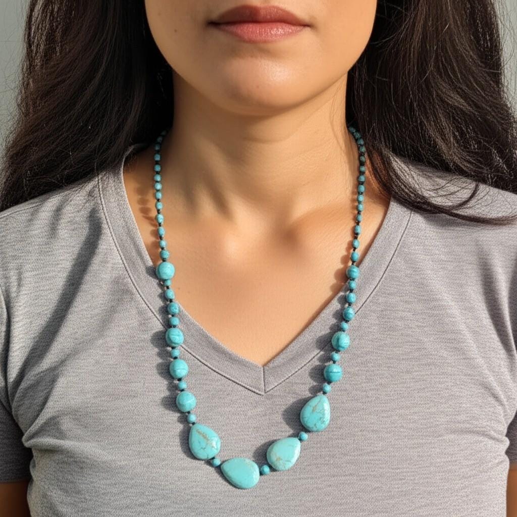 Turquoise Beaded Necklace | Handmade Gemstone Necklace | Natural Turquoise Jewelry | Boho Healing Crystal Necklace | Unique Gift for Her