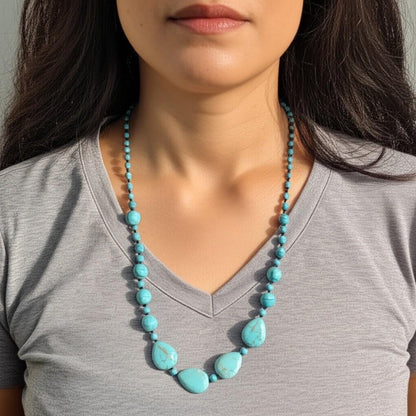 Turquoise Beaded Necklace | Handmade Gemstone Necklace | Natural Turquoise Jewelry | Boho Healing Crystal Necklace | Unique Gift for Her