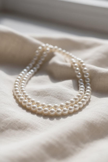 Classic Double Strand White Pearl Necklace | Long Faux Pearl Multi-Strand Opera Length | Timeless Bridal Wedding Jewelry | Christmas Gift