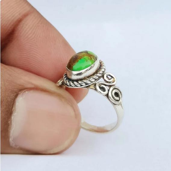 Green Copper Turquoise Ring, Gemstone Ring, 925 Silver Ring, Handmade Ring, Natural Turquoise, December Birthstone, Ring For Women