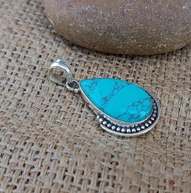 Blue Pear Turquoise Pendant, 925 Silver Pendant, Turquoise Pendant, Handmade Gift, Blue Pendent, Women Pendent, Classic Pendant,Gift for her