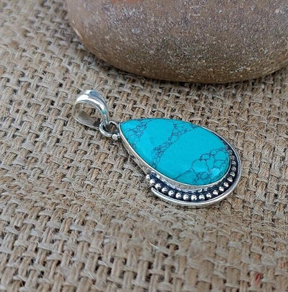 Blue Pear Turquoise Pendant, 925 Silver Pendant, Turquoise Pendant, Handmade Gift, Blue Pendent, Women Pendent, Classic Pendant,Gift for her