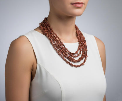 Handmade Sunstone and Black Spinel Multi-Strand Necklace | Bohemian Sunstone & Black Spinel Statement Necklace | The Sunstone  Black Spinel