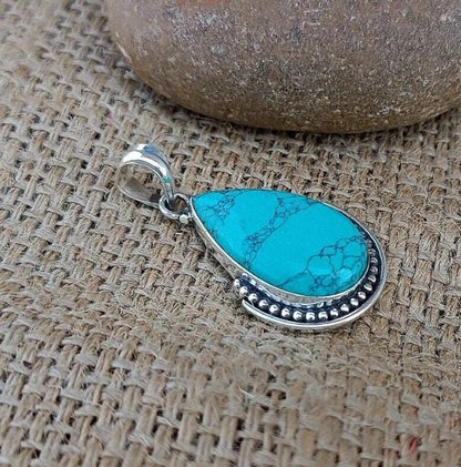 Blue Pear Turquoise Pendant, 925 Silver Pendant, Turquoise Pendant, Handmade Gift, Blue Pendent, Women Pendent, Classic Pendant,Gift for her