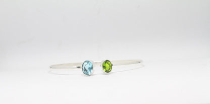 Sterling Silver Bangle |Peridot Bangle |Blue topaz Bangle| 2 stone Bangle | Unique Bangle | Gemstone Bangle |Dainty Bangle | Handmade Bangle