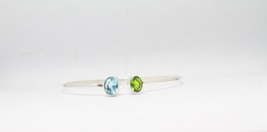 Sterling Silver Bangle |Peridot Bangle |Blue topaz Bangle| 2 stone Bangle | Unique Bangle | Gemstone Bangle |Dainty Bangle | Handmade Bangle