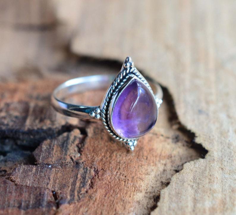 Whimsical Amethyst Gemstone Ring, Dainty Women Ring, 925 Silver Ring, Handmade Ring, Statement Ring, Natural Amethyst, Amethyst Jewelry