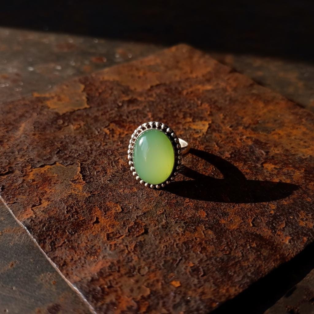 Prehnite Ring, Handmade Ring, Dainty Ring, Gemstone Ring, Natural Prehnite, Statement Ring, Bohemian Ring, Oval Green Gemstone Ring, Gift