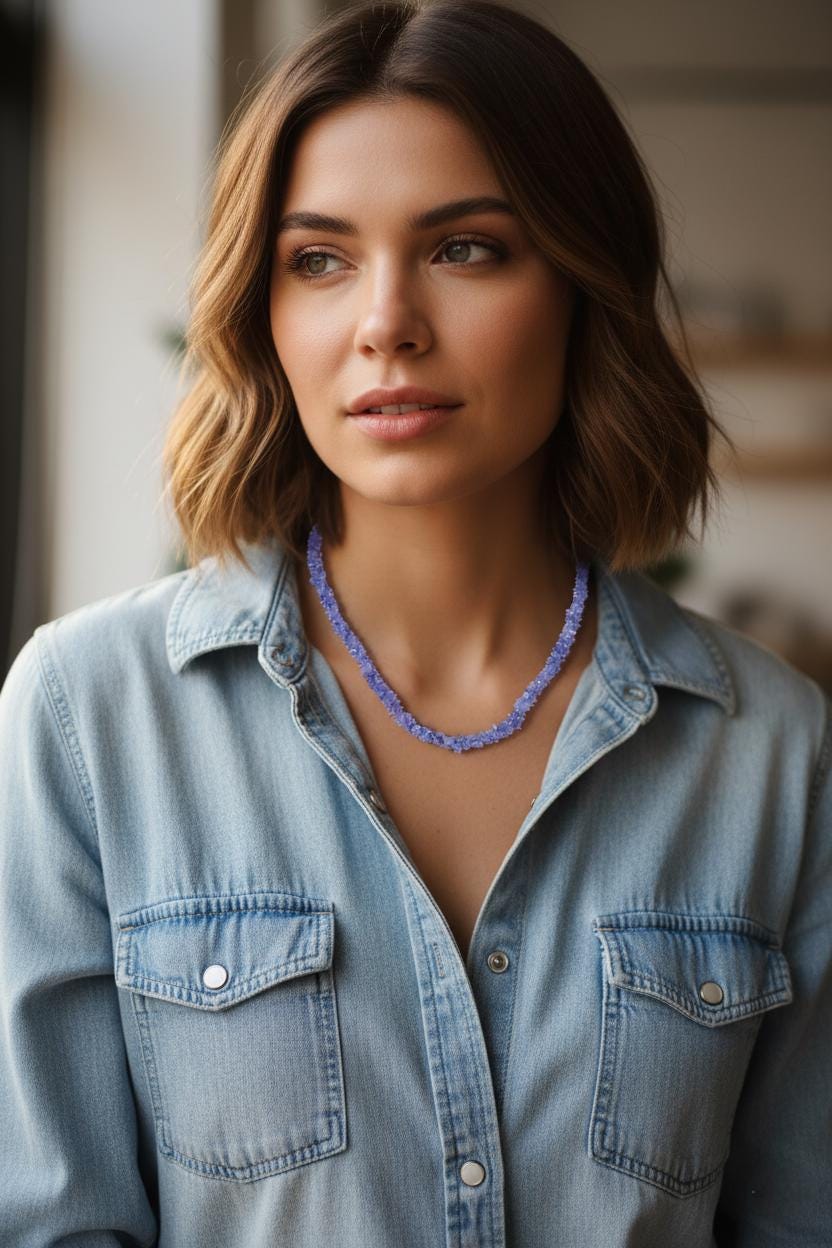 Natural Tanzanite Nugget Necklace, Raw Tanzanite Chip Jewelry, Rough Gemstone Choker, Blue Violet Crystal Healing Gift, December Birthstone