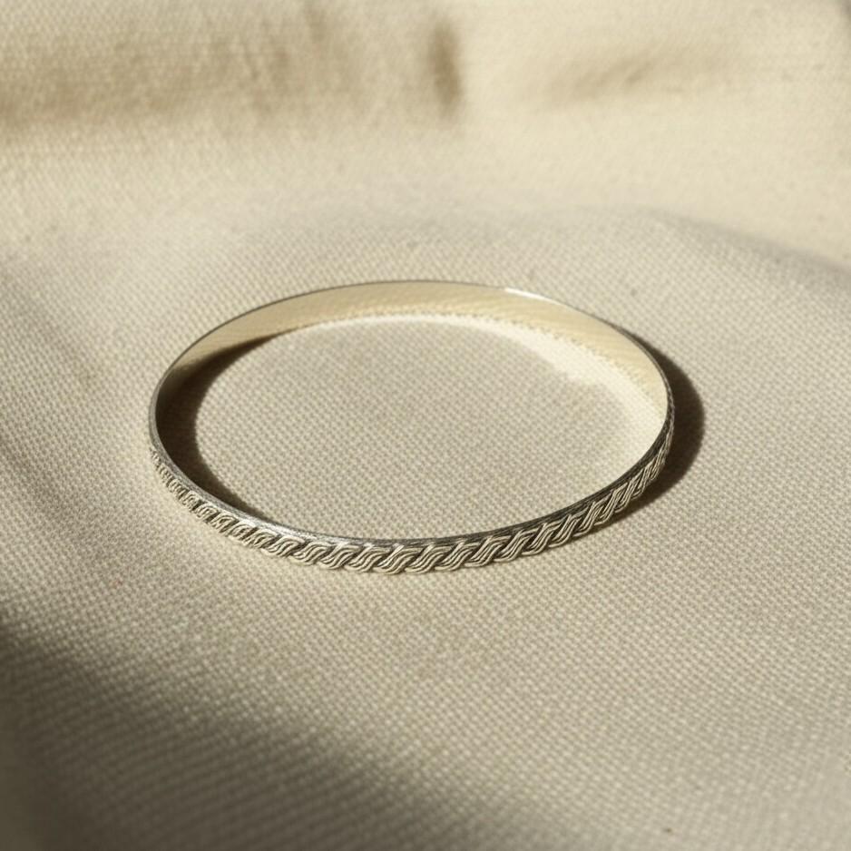 Sterling Silver Braided Bangle | Woven Pattern Bangle | Unisex Everyday Bracelet | Handmade Braided Silver Bracelet | Gift for her