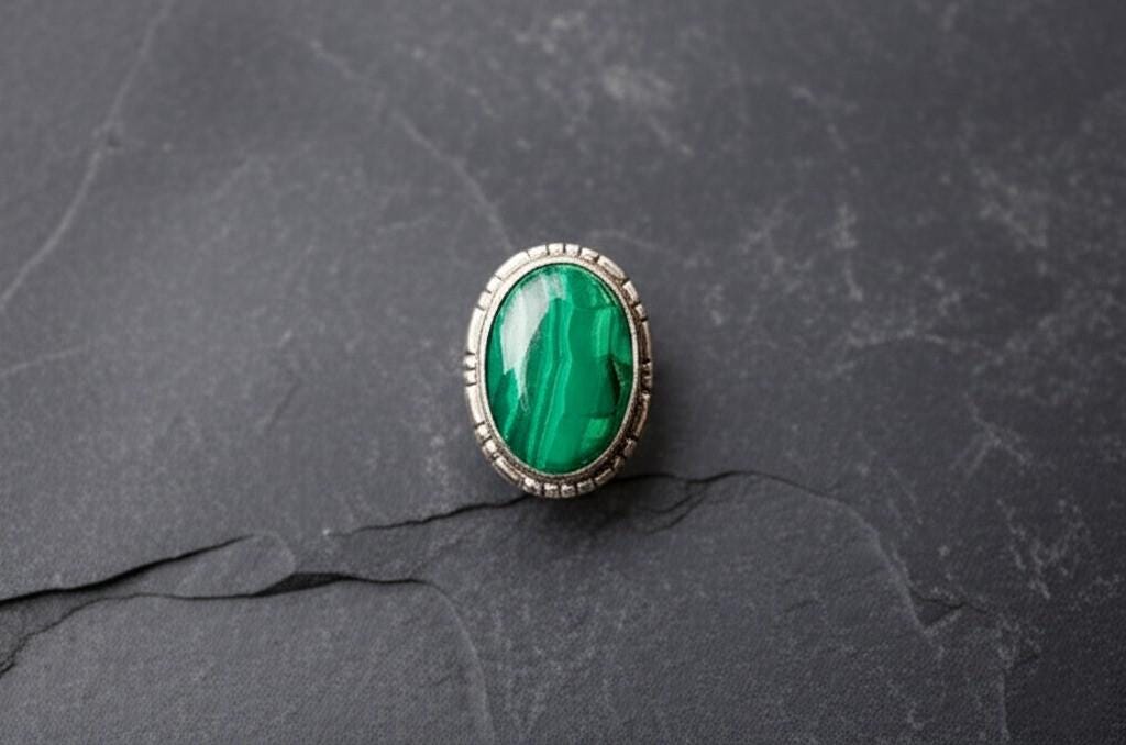 Handmade Malachite Ring | Sterling Silver Statement Ring | Oval Green Gemstone Jewelry | Boho Vintage-Inspired Ring | Gift for Her | Green