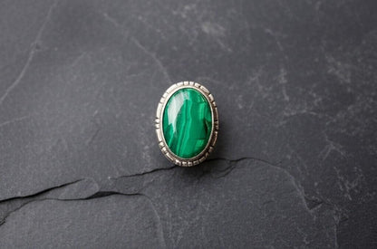 Handmade Malachite Ring | Sterling Silver Statement Ring | Oval Green Gemstone Jewelry | Boho Vintage-Inspired Ring | Gift for Her | Green