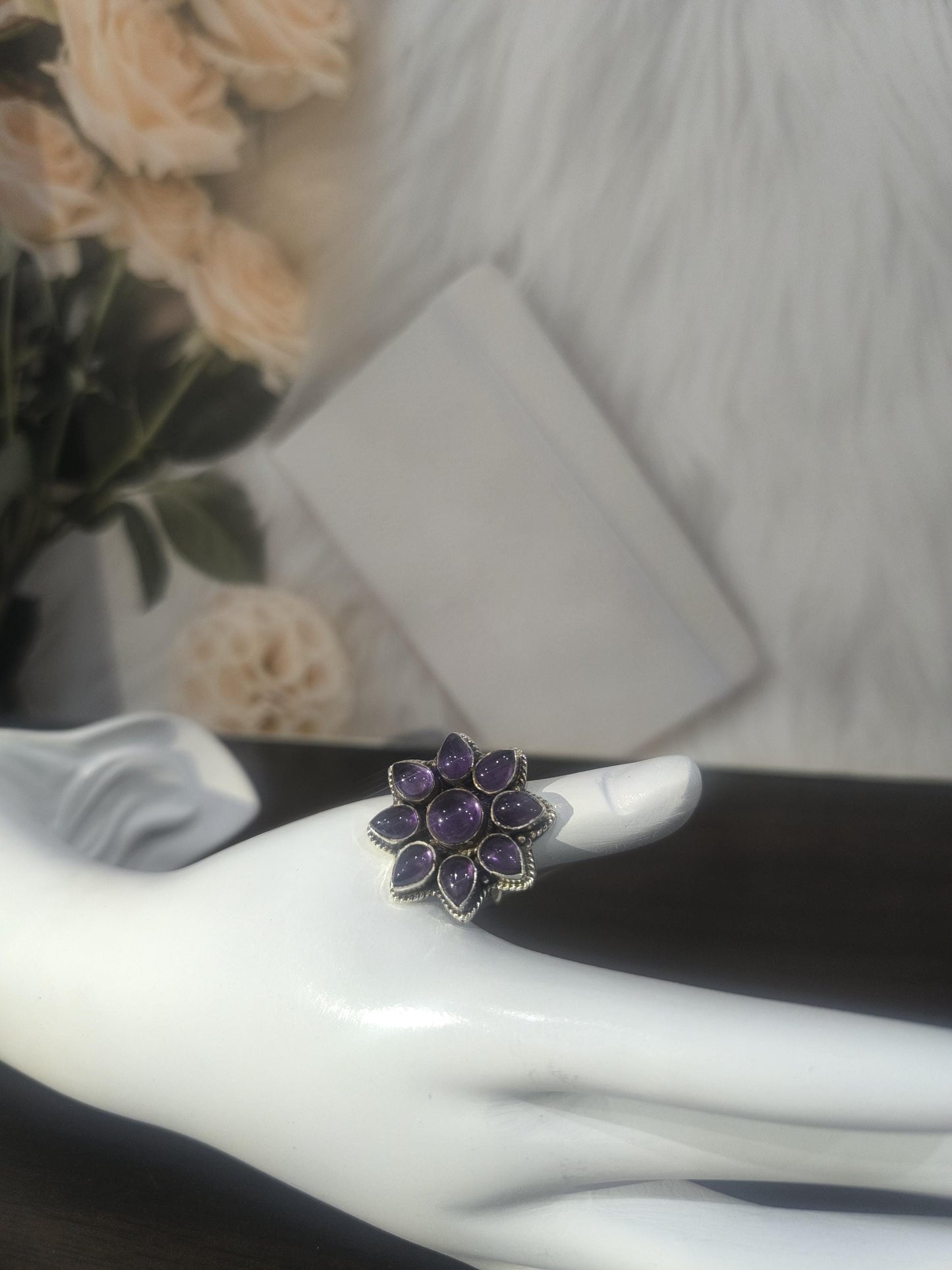 Amethyst floral ring | Amethyst ring woman | Sunflower Ring