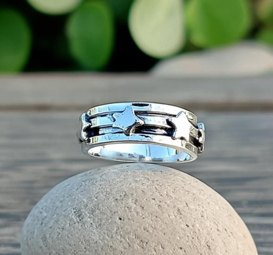 Star Spinner Band Ring, Handmade Ring, 925 Silver Ring, Worry Ring, Fidget Ring, Promised Spinner Ring, Thumb Ring, Women Ring, Boho Ring